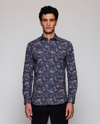 Camisa casual azul estampado floral rojo by MIRTO | 08193_0050_2