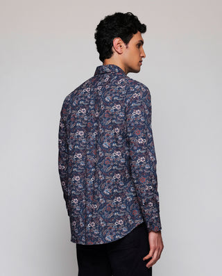 Camisa casual azul estampado floral rojo by MIRTO | 08193_0050_3