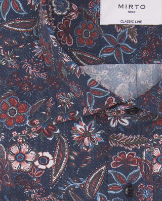 Camisa casual azul estampado floral rojo by MIRTO | 08193_0050_5