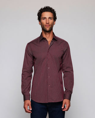 Camisa casual granate raya fina blanca cuello by M | 08211_0050_2