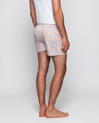 Orange and blue checked fabric boxer shorts