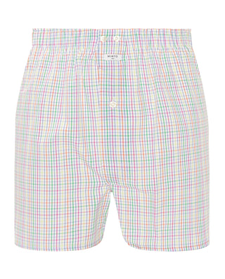 Bóxer blanco de tela cuadros multicolor