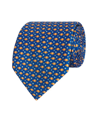 Blue silk printed twill tie