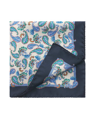 Light blue paisley print silk pocket square