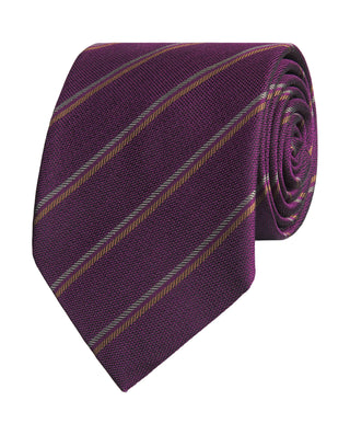 Purple jacquard tie with stripes in natural silk
