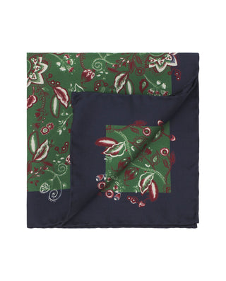 Pañuelo de bolsillo verde estampado floral de seda