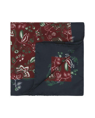 Pañuelo de bolsillo granate estampado floral de seda