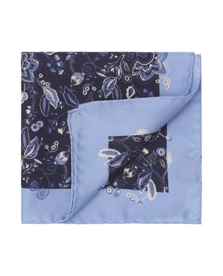 Pañuelo de bolsillo azul estampado floral de seda