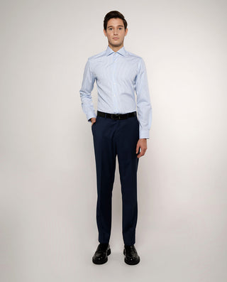 Blue spread collar striped-cotton dress shirt