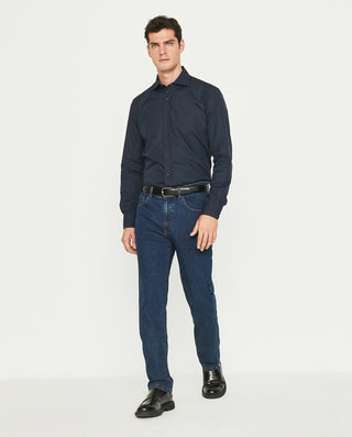 Camisa casual semi-entallada popelín manga larga marino