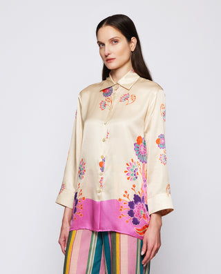 Blusa en mezcla de seda estampado floral rosa by M
