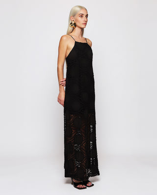 Vestido largo de crochet algodón negro by MIRTO