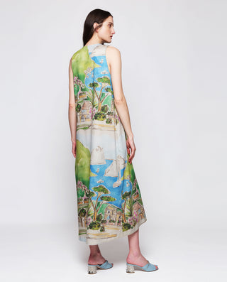 Vestido de algodón estampado pictórico verde by MI