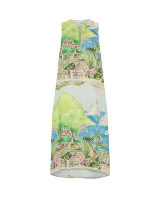 Vestido de algodón estampado pictórico verde by MI