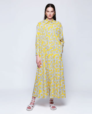 Vestido camisero estampado floral amarillo by MIRT