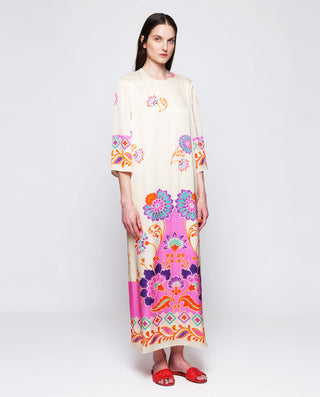 Vestido fluido estampado floral rosa by MIRTO