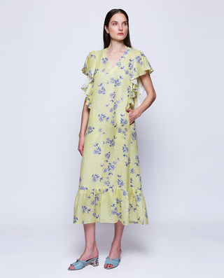 Vestido de lino estampado floral amarillo by MIRTO