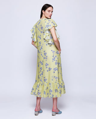 Vestido de lino estampado floral amarillo by MIRTO