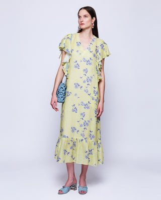 Vestido de lino estampado floral amarillo by MIRTO