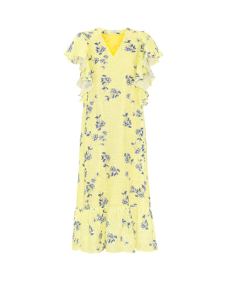Vestido de lino estampado floral amarillo by MIRTO