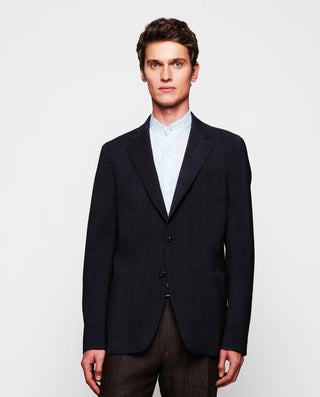 Chaqueta seersucker a cuadros azul marino by MIRTO