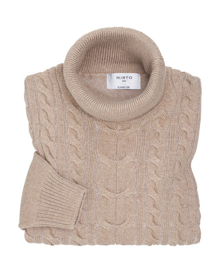 Jersey trenzado de Lana cuello cisne camel by MIRT