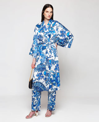 Kimono en twill estampado paisley azul by MIRTO