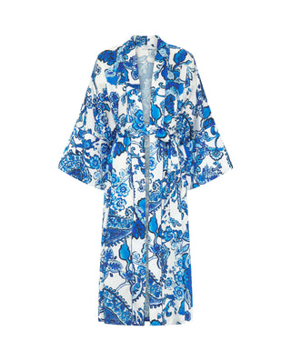 Kimono en twill estampado paisley azul by MIRTO
