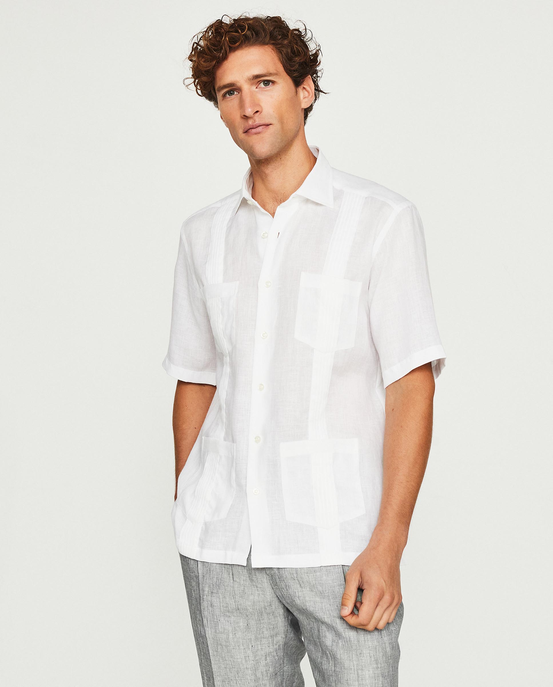 Panamá Camisas Guayaberas Bolsillos White Guayabera Linen