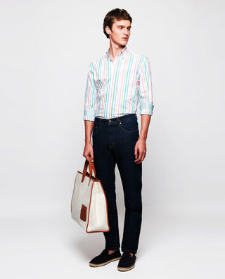 Camisa casual de algodón rayas multicolor by MIRTO