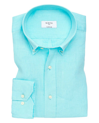 Camisa casual de lino turquesa by MIRTO