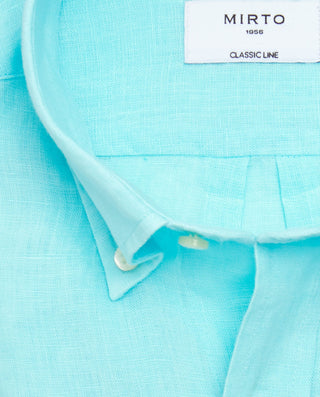 Camisa casual de lino turquesa by MIRTO