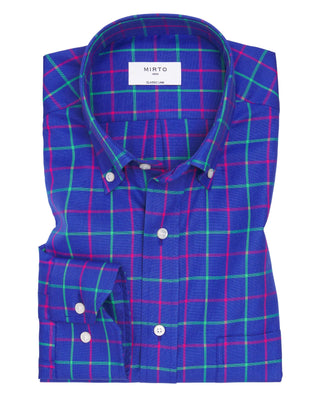 Camisa casual algodón Oxford azul a cuadros by MIR