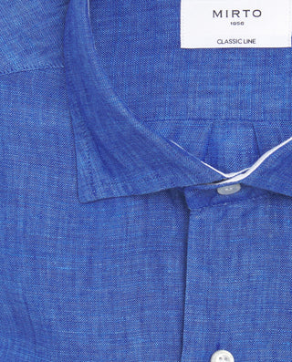 Camisa casual de lino azul royal by MIRTO