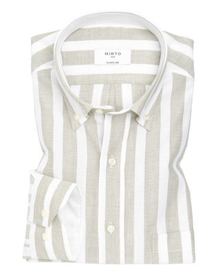 Camisa casual algodón y lino rayas caqui by MIRTO
