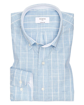 Camisa casual de lino y algodón azul y blanco by M