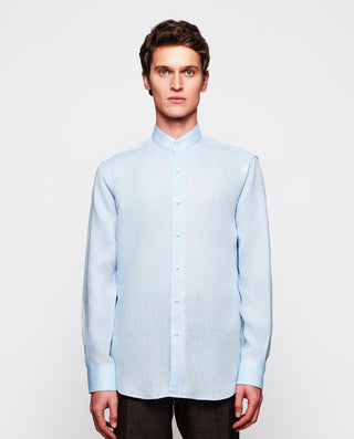 Camisa casual de lino azul by MIRTO