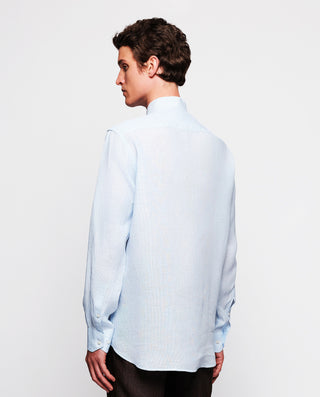 Camisa casual de lino rayas azul  y blanco by MIRT
