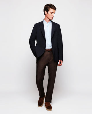 Camisa casual de lino rayas azul  y blanco by MIRT