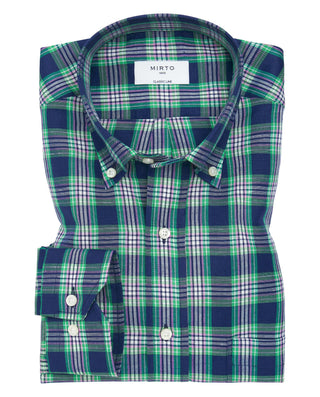 Camisa casual lino y algodón cuadros verde by MIRT