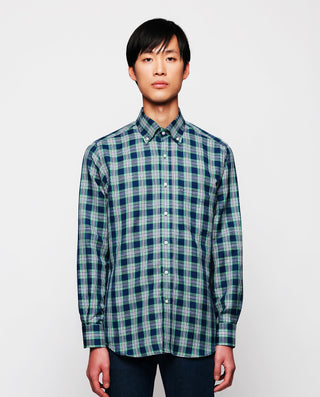 Camisa casual lino y algodón cuadros verde by MIRT