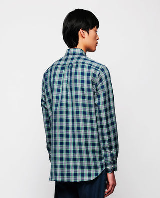 Camisa casual lino y algodón cuadros verde by MIRT