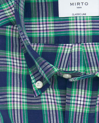 Camisa casual lino y algodón cuadros verde by MIRT