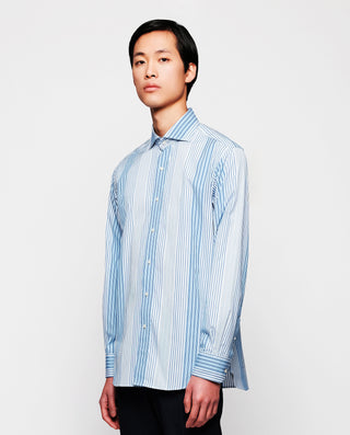 Camisa casual de algodón rayas azul y blanco by MI