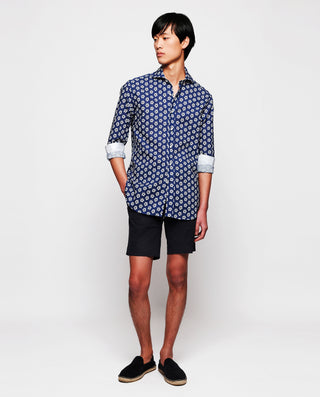 Camisa casual estampado floral azul y blanco by MI