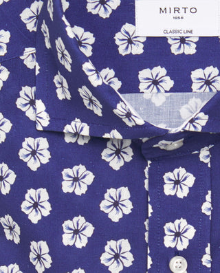 Camisa casual estampado floral azul y blanco by MI