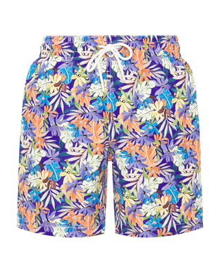 Bañador estampado hojas azul y naranja by MIRTO